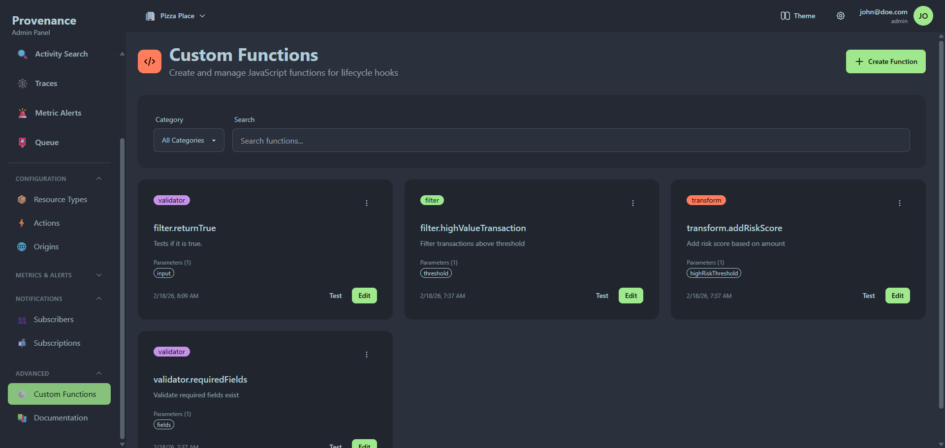 Custom functions landing