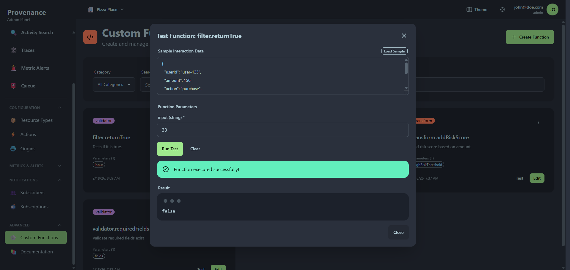 Custom function test